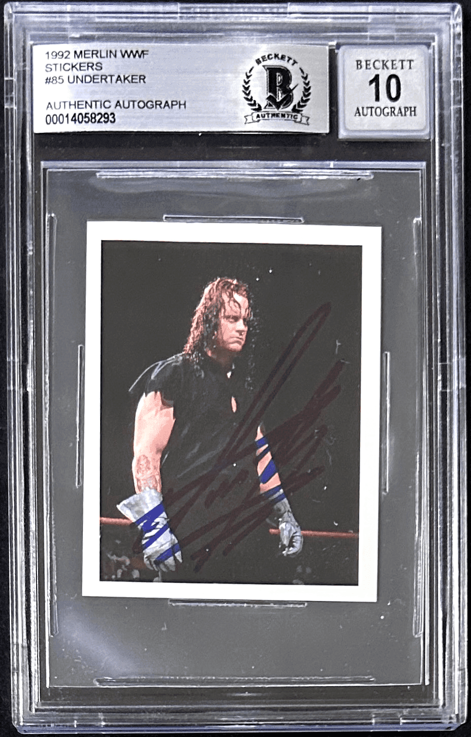 Undertaker Signed 1992 Merlin WWF WWE Stickers Card #85 Beckett 14058293 Auto 10 Undertaker Card 14058293, WWE, supplier stock photo